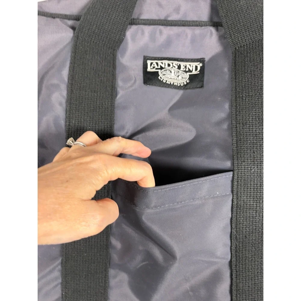 Vintage 90s Lands End Lighthouse Gray Nylon Bag Double Handle Work Travel READ